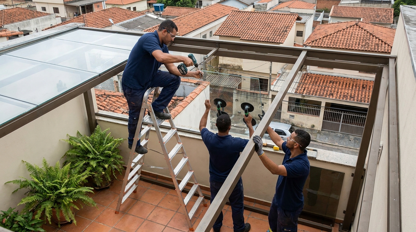 Cobertura de vidro em terraço com telhados em Passo Fundo-RS