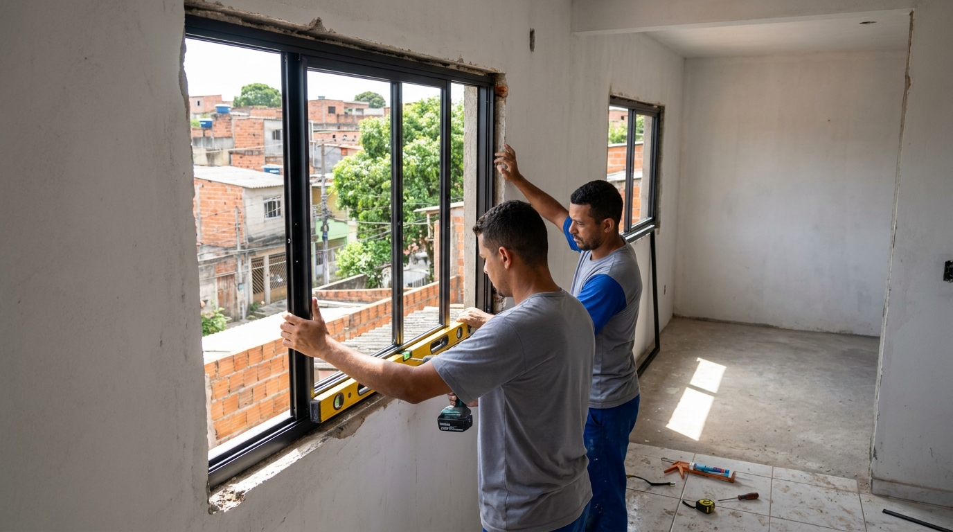 Esquadria de alumínio em obra em Passo Fundo-RS