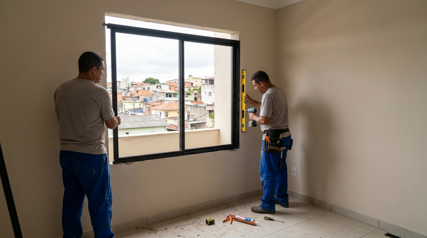 Esquadria de alumínio em quarto bege em Passo Fundo-RS