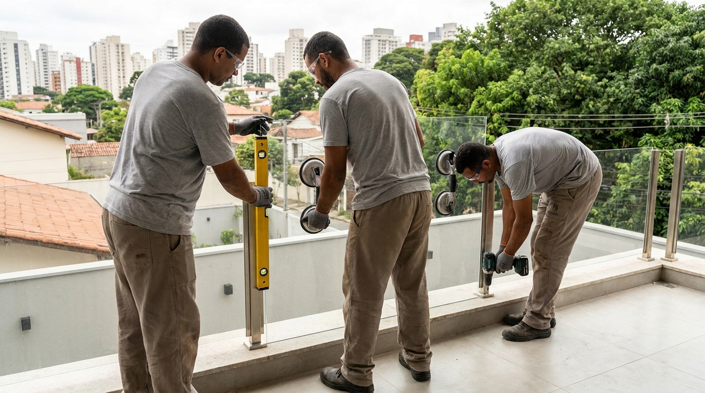 Guarda-corpo em terraço alto com vista cidade em Passo Fundo-RS